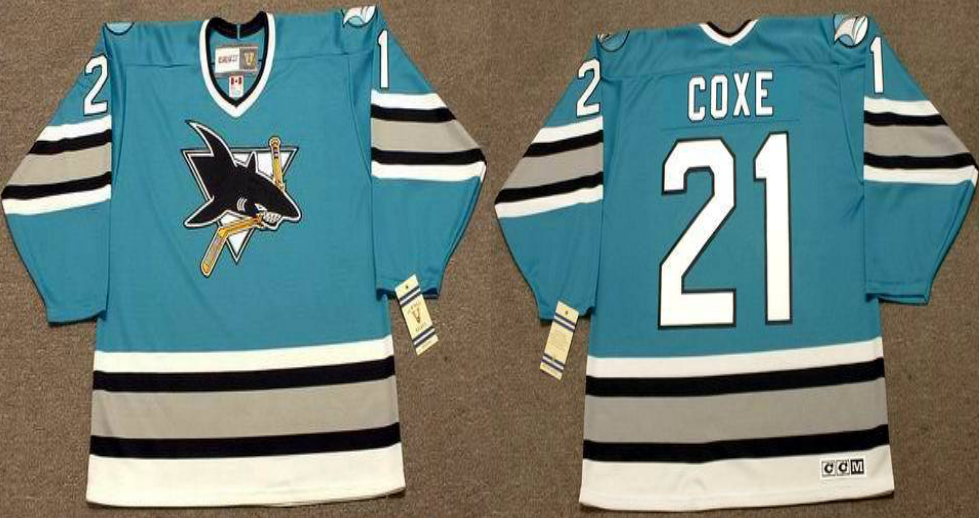 2019 Men San Jose Sharks 21 Coxe blue CCM NHL jersey